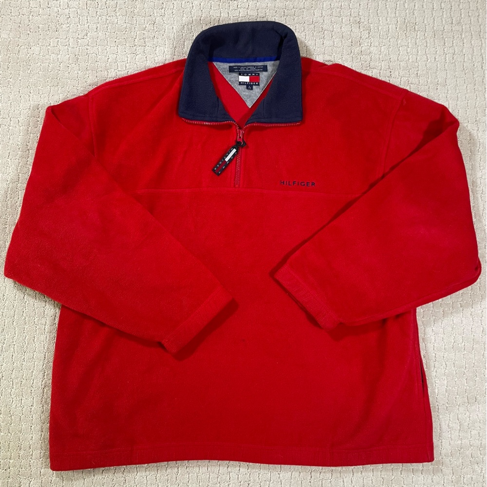 Tommy Hilfiger Men’s Quarter Zip RED Fleece Pullover Lg